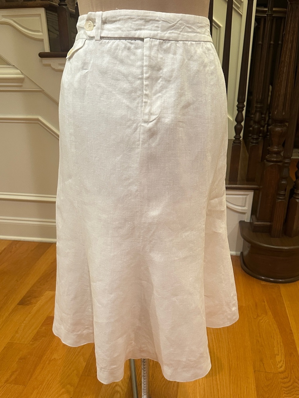 Lauren Ralph Lauren White A-Line 100% Linen Midi Skirt - Size 10